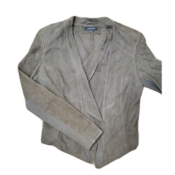 Lamarque Drape Front Leather Suede Jacket Brown Women's Size 8 Lined Designer